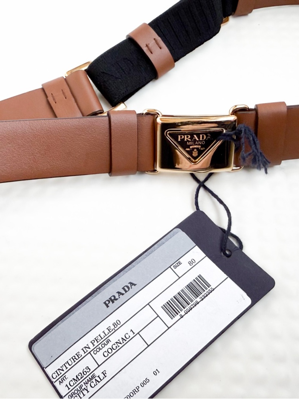 NWT Prada Leather Belt with Enameled Metal Triangle Logo (City Calf) in Cognac - Picture 6 of 14